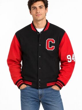 Black and Red Chicago Varsity Bomber Jacket with 'C' Patch